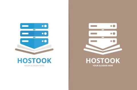 Vector host and open book logo combination. Server and bookstore symbol or icon Stock Illustration