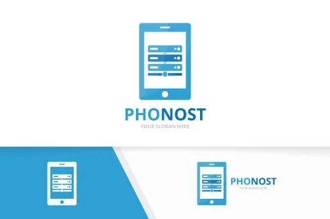 Vector host and phone logo combination. Server and mobile symbol or icon. Unique Stock Illustration