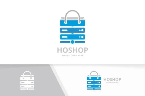 Vector host and shop logo combination. Server and sale symbol or icon. Unique イラスト素材