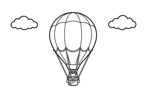 Vector of Hot air balloon flying between clouds Stock Illustration