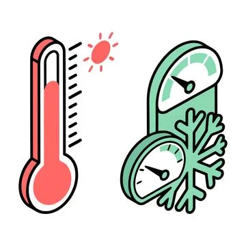Vector of Hot and cold thermometer weather icons Stock Illustration