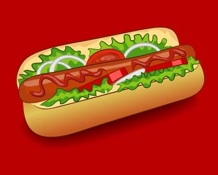 Vector Hot Dog with ketchup Stock Illustration