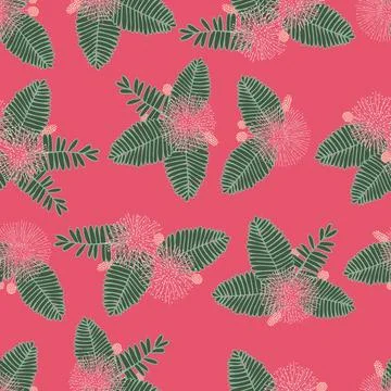 Vector hot pink touch me not shameplant floral bunches seamless pattern. Perf Stock Illustration
