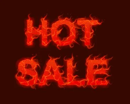 Vector Hot Sale text with red fire flames background. Wavy threads from fiery Stock Illustration