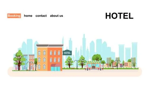 Vector of a hotel on cityscape background Stock Illustration