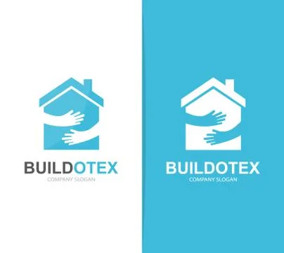 Vector house and hands logo combination. Real estate and embrace symbol or icon Illustrazione stock