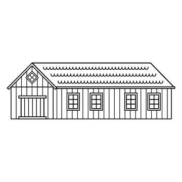 Vector house with door and windows. Black white monochrome line wooden barn Stock Illustration