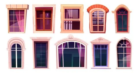 Vector house glass window isolated cartoon set Ilustración de archivo