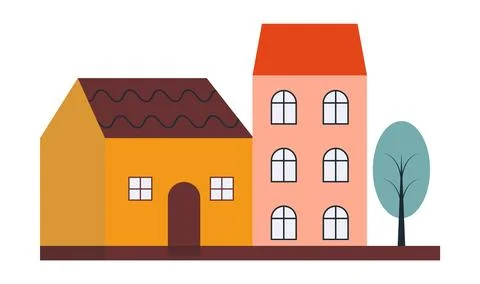 Vector houses in different colors with a tree nearby eps 10. Vector yellow house 스톡 일러스트