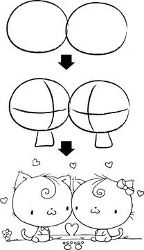 Vector how to draw cartoon two cat step Stock Illustration