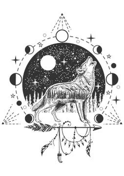 Vector howling wolf tattoo or t-shirt print design Stock Illustration