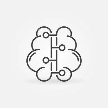 Vector Human Brain with Connections thin line minimal icon Stock Illustration