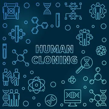 Vector Human Cloning outline blue concept illustration 스톡 일러스트