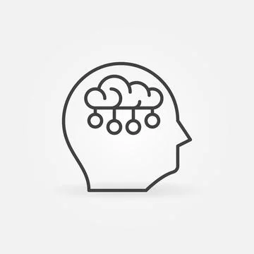 Vector Human Head and Brain Neuron Connections outline icon Stock Illustration