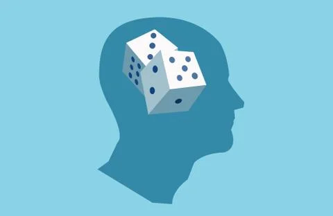 Vector of a human head with dice inside. Stock Illustration