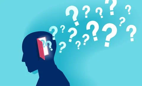 Vector of a human head with question marks flying from head, mental health .. Illustrazione stock