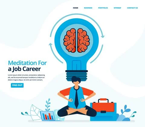 Vector human illustration of meditate while working. Looking for inspiration  Stock Illustration