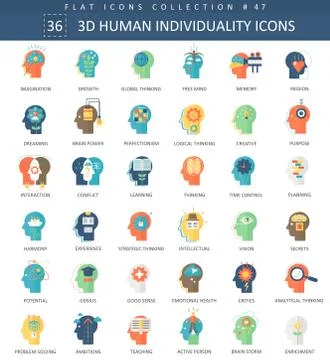 Vector Human mentality personality and individuality features color flat icon Stock Illustration