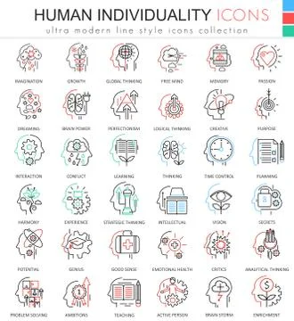 Vector Human personality and mentality ultra modern color outline line icons for Stock Illustration