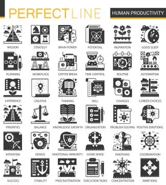 Vector Human productivity classic black mini concept icons and infographic Illustrazione stock
