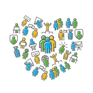 Vector human resources and business organization management thin line icons in Stock Illustration