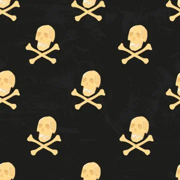 Vector human skeleton seamless pattern with skulls and crossbones. For wallpaper Stock Illustration