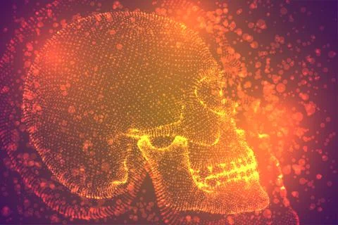 Vector human skull made of glowing dots イラスト素材