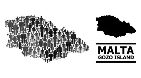 Vector Humans Collage Map of Gozo Island and Solid Map 스톡 일러스트