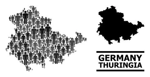 Vector Humans Collage Map of Thuringia State and Solid Map Illustrazione stock