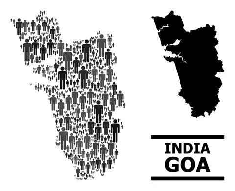 Vector Humans Mosaic Map of Goa State and Solid Map Stock Illustration
