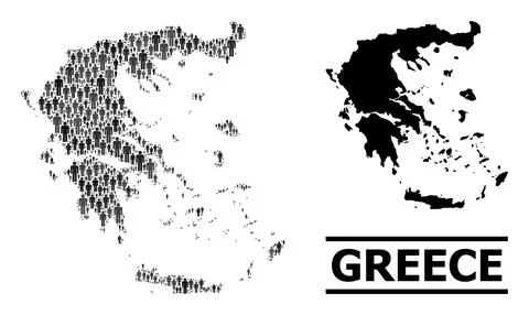 Vector Humans Mosaic Map of Greece and Solid Map Stock Illustration