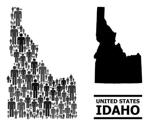 Vector Humans Mosaic Map of Idaho State and Solid Map Stockillustratie