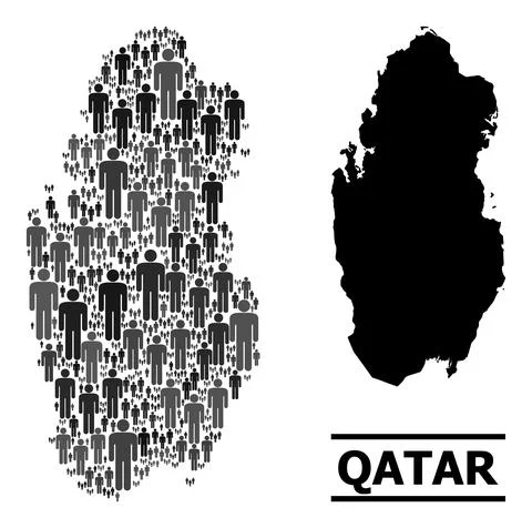 Vector Humans Mosaic Map of Qatar and Solid Map Stock Illustration