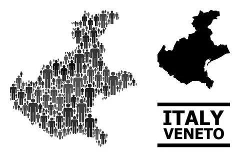 Vector Humans Mosaic Map of Veneto Region and Solid Map イラスト素材