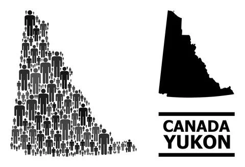 Vector Humans Mosaic Map of Yukon Province and Solid Map Stock Illustration