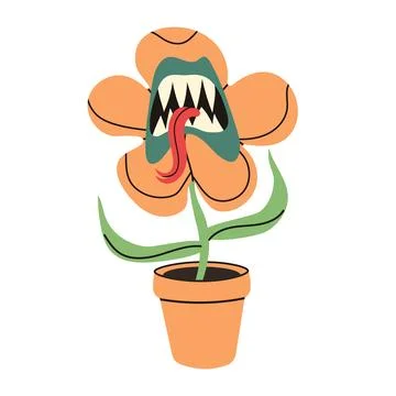 Vector hungry carnivorous plant in pot Stock Illustration