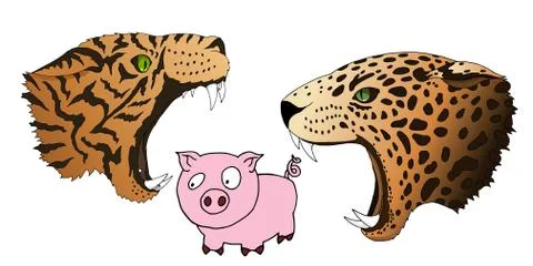 Vector hungry leopard and tiger want to eat a small piggy イラスト素材