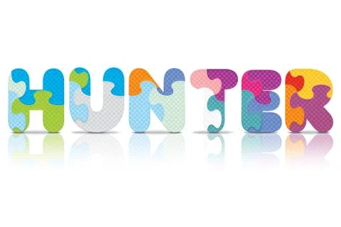 Vector hunter written with alphabet puzzle Stock Illustration