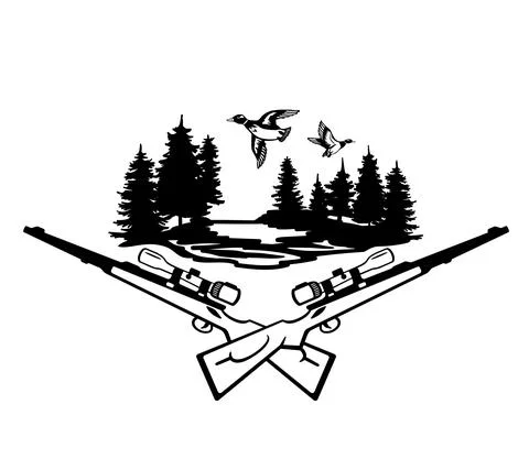 Vector hunting label, emblem, logo isolated. Hunting logotype, guns against Stock Illustration