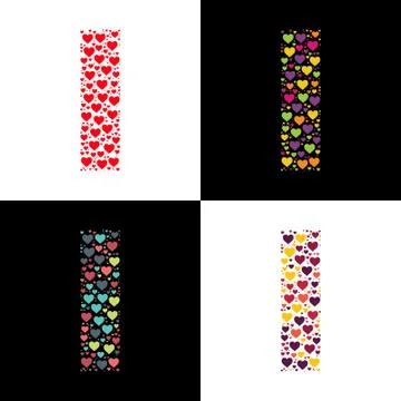 Vector I alphabet with various heart shape Stock Illustration