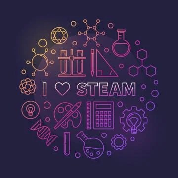 Vector I Love STEAM colored concept circular linear illustration Stock Illustration