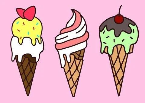 Vector ice cream in cone set. Cartoon style illustration Stock Illustration