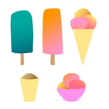 Vector ice cream illustrations isolated on white flat set Stock Illustration