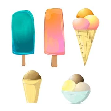 Vector ice cream illustrations isolated on white, improved version Stock Illustration