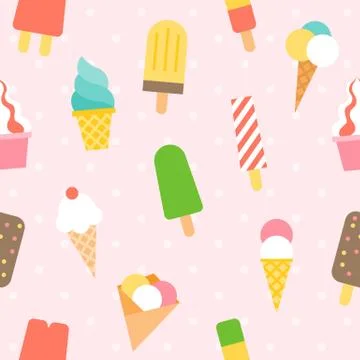 Vector ice cream pattern seamless background, flat design Stock Illustration
