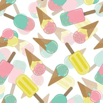 Vector Ice cream repeat seamless pattern. Pastel colors Stock Illustration