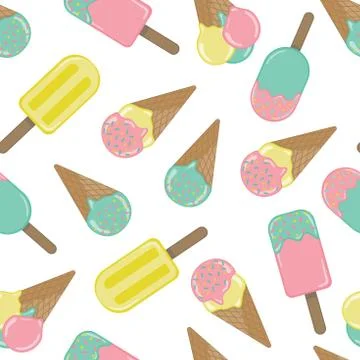 Vector Ice cream repeat seamless pattern. Pastel colors Stock Illustration