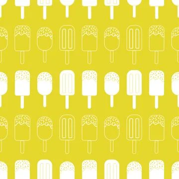 Vector Ice cream repeat seamless pattern. Whiteice creams on lime yellow Stock Illustration