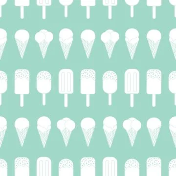 Vector Ice cream repeat seamless pattern. White ice creams on blue backgound Stock Illustration