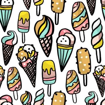 Vector ice cream texture. Colorful hand drawn vector ice cream seamless pat.. Stock Illustration